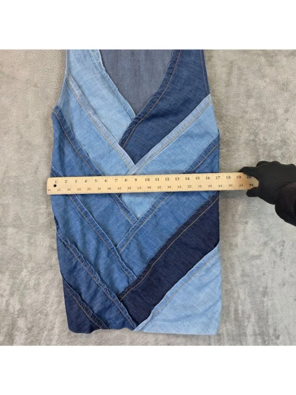 Free People Dress Womens S Blue Denim Colorblock V Neck Sleeveless Shift Mini
